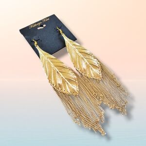Kathryn Kent | NWT Large Gold Leaf Chain Tassel Fringe Dangle Earrings
